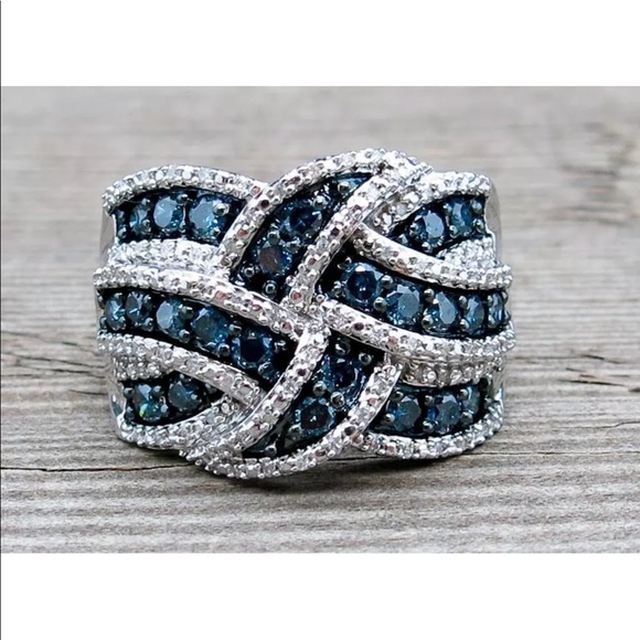 Jewelry - 925 Sterling Silver Blue Sapphire Ring with CZ